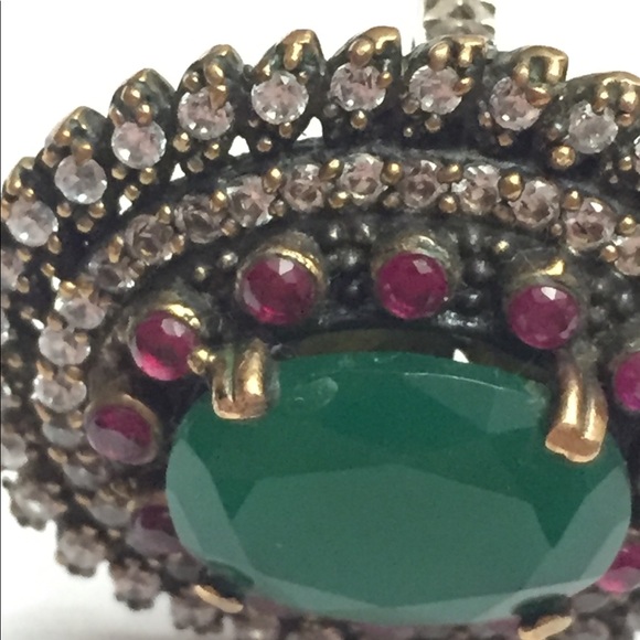 Exotic Indian 925 brass ruby CZ Halo Ring - Picture 2 of 7
